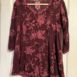 Johnny Was Burgundy Eyelet Tunic Size Small - Great Condition!